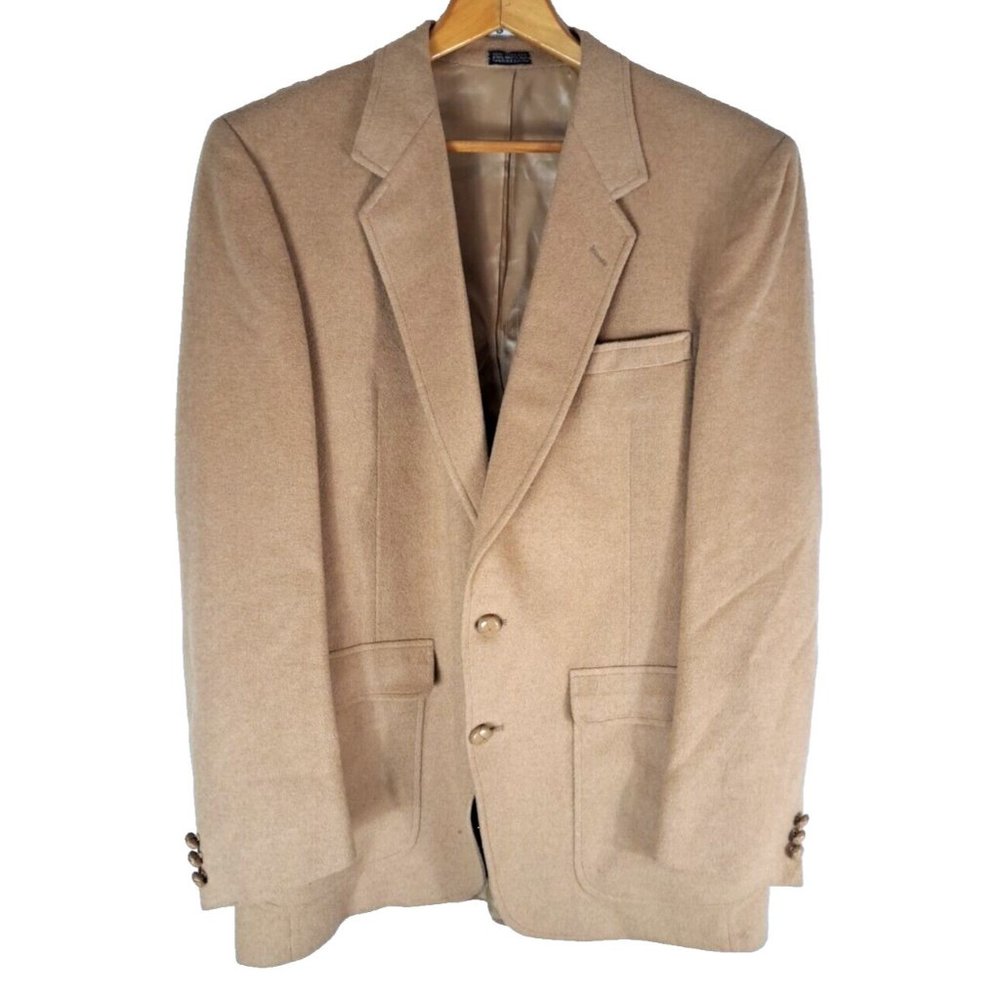 Mens Vintage Camel Hair Blazer  2 Button Saxony Hall Retro Tan Acadamia 44R